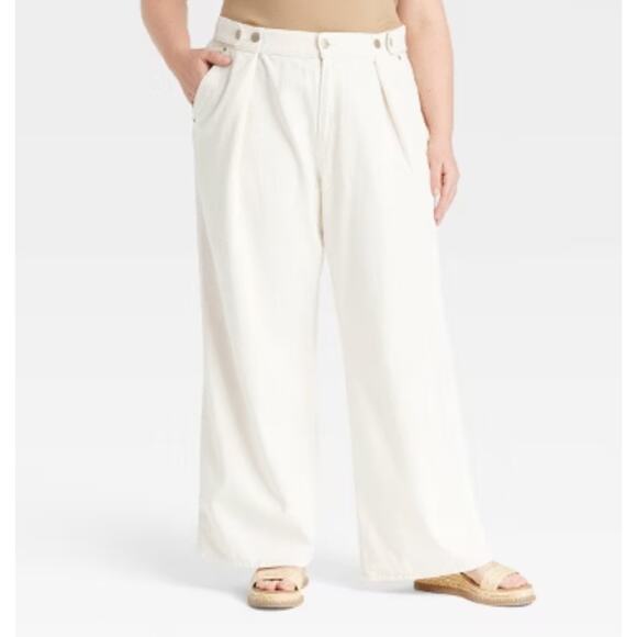 NWT Universal Thread High Rise Adjustable Two Way Trouser Denim Cream Women 16 - Picture 1 of 8